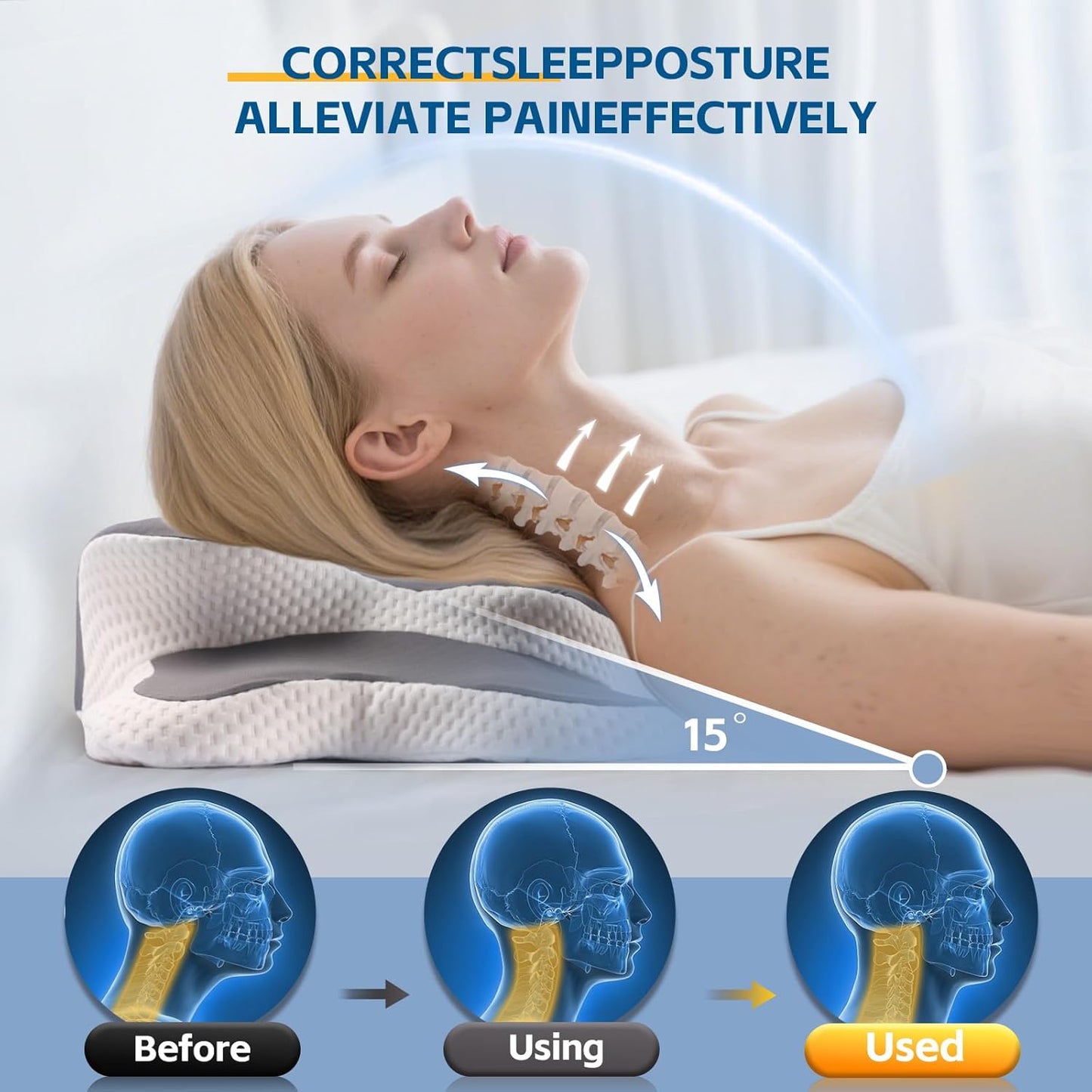 Cervical Neck Pillow for Neck and Shoulder Pain Relief, Memory Foam Pillow, Ergonomic Contour Side Sleeper Pillows, Soft Cooling Orthopedic Pillow for Side Back Stomach Sleepers with Pillowcase