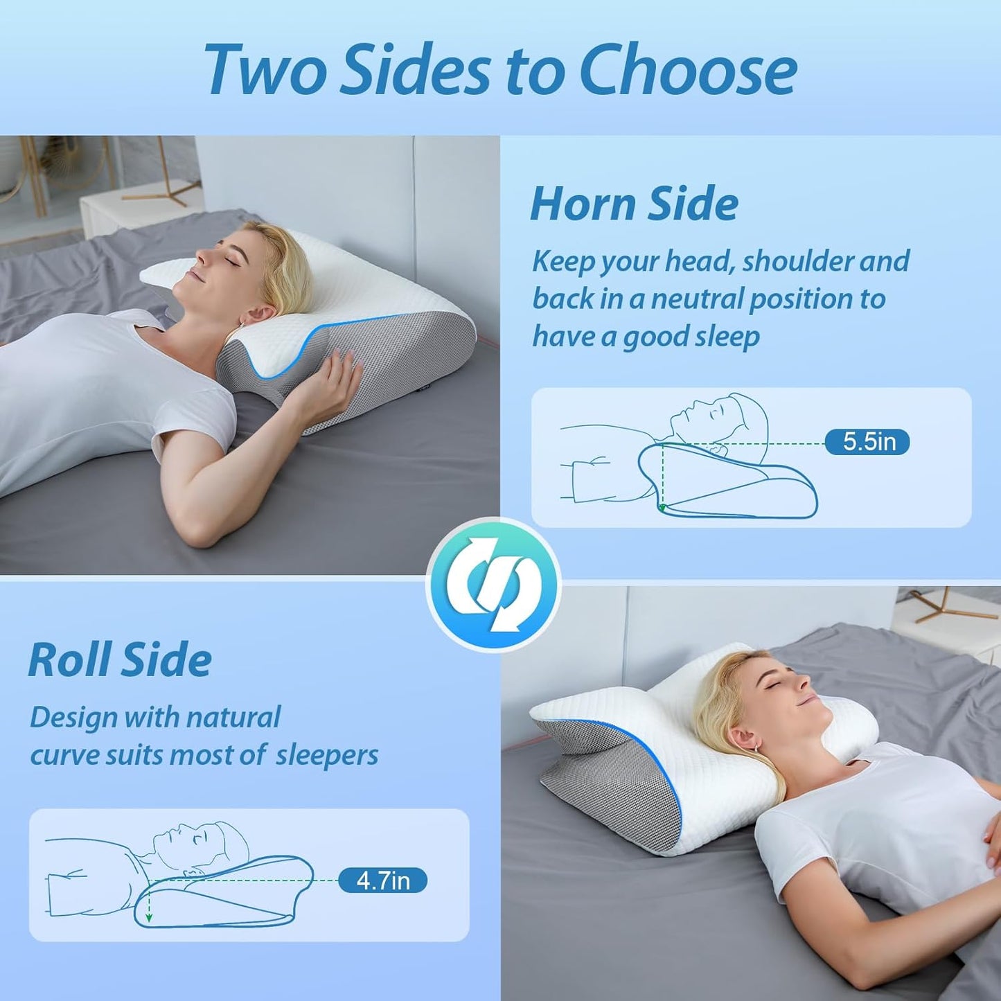 Memory Foam Cervical Pillow, 2 In 1 Ergonomic Contour Orthopedic Pillow For Neck Pain, Contoured Support Pillows,Neck Pillow