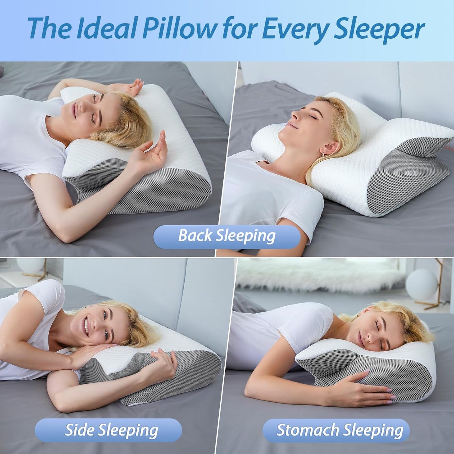 Memory Foam Cervical Pillow, 2 In 1 Ergonomic Contour Orthopedic Pillow For Neck Pain, Contoured Support Pillows,Neck Pillow