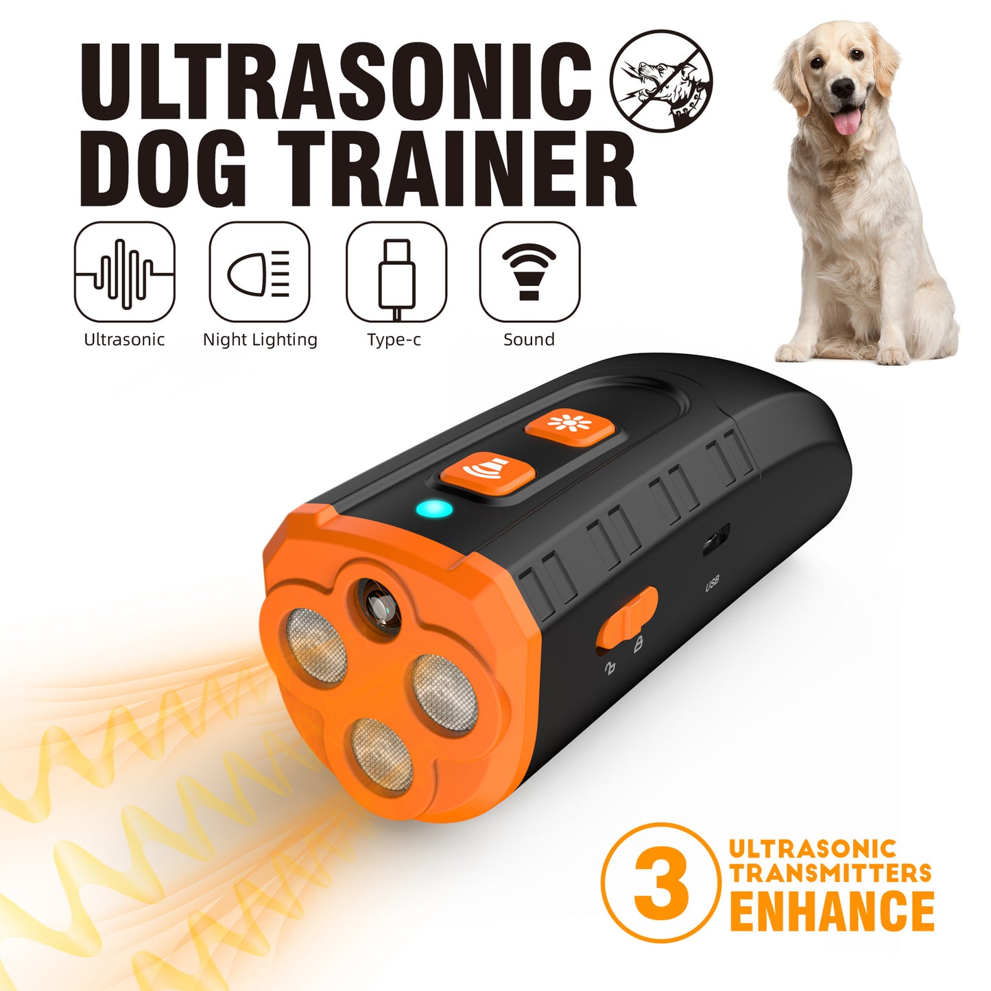 Ultrasonic Dog Dispeller Handheld Three-core Ultrasonic High-power Training Bark Stopper