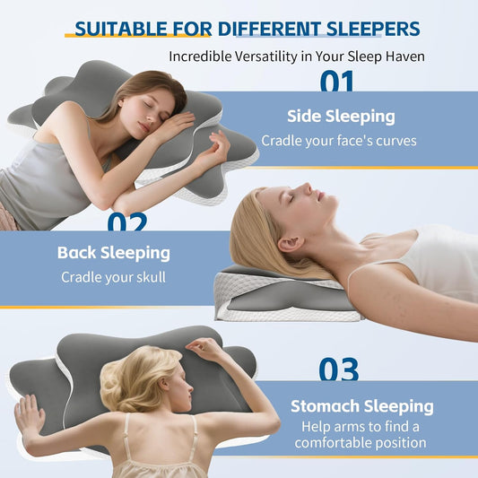 Cervical Neck Pillow for Neck and Shoulder Pain Relief, Memory Foam Pillow, Ergonomic Contour Side Sleeper Pillows, Soft Cooling Orthopedic Pillow for Side Back Stomach Sleepers with Pillowcase